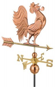 rooster that crowes on a weather vane made of polished copper